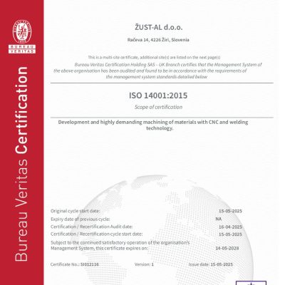 Certifikat ISO 14001:2015